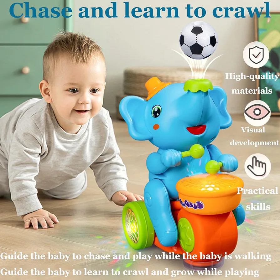 Child playing with a colorful Elephant Footbal Toy