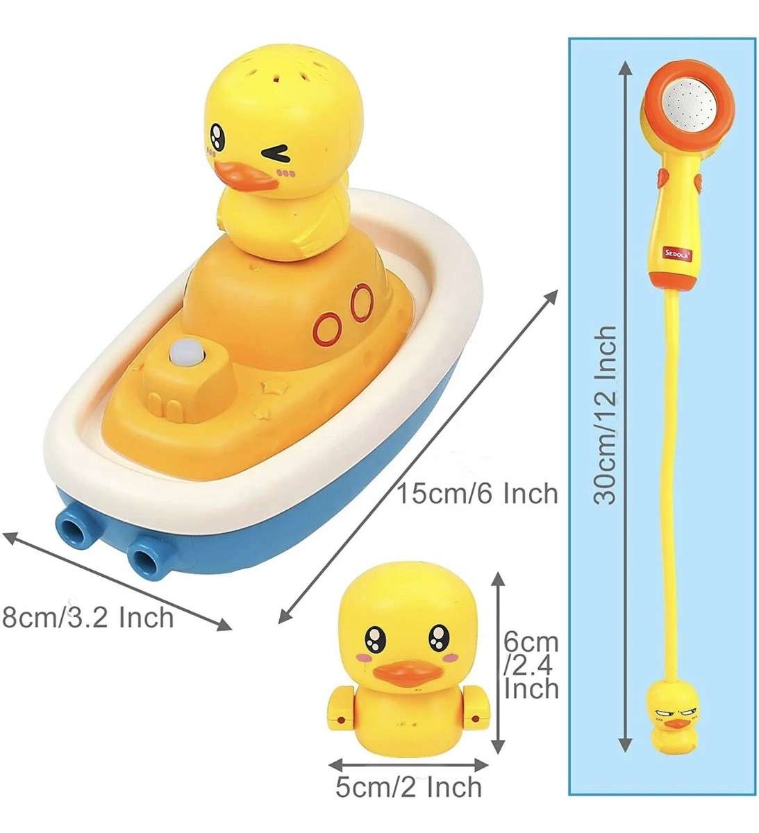 Yellow rubber duck bath toy with dimensions